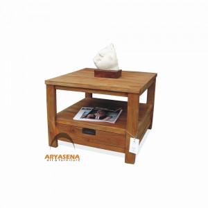 ASN 10 - Assen End Table with 1 Drawer Hangrip Antique Brass - Teak Rustic 60x60x45