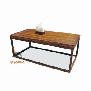 MR TB 01 Coffee Table with Iron Frame in Teak Wood Top 127x65x50