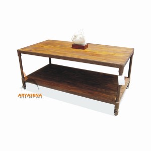 MR TB 03 Coffee Table with Iron Frame and Wheel in Teak Wood Top 127x65x55